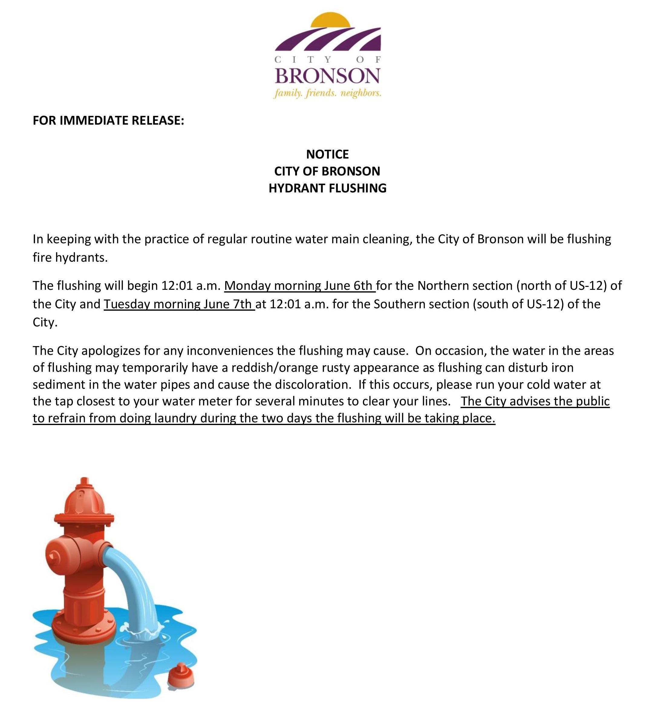 Press Release-Bronson Hydrant Flushing- June 6-8, 2022-page-001 (1)